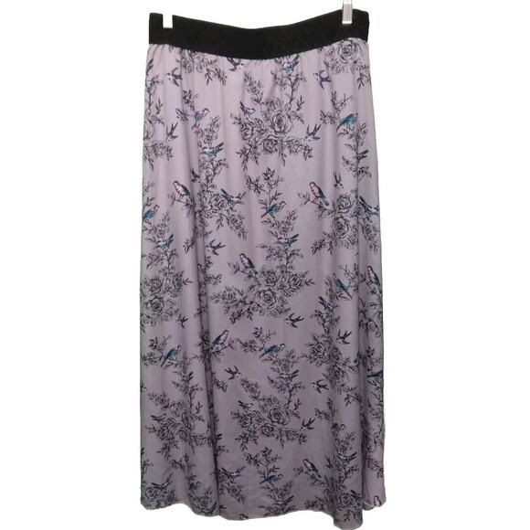 Asian Pink Bird Rose Branch Floral Maxi Skirt XL Whimsigoth Fairy Preppy Kawaii - Picture 1 of 7